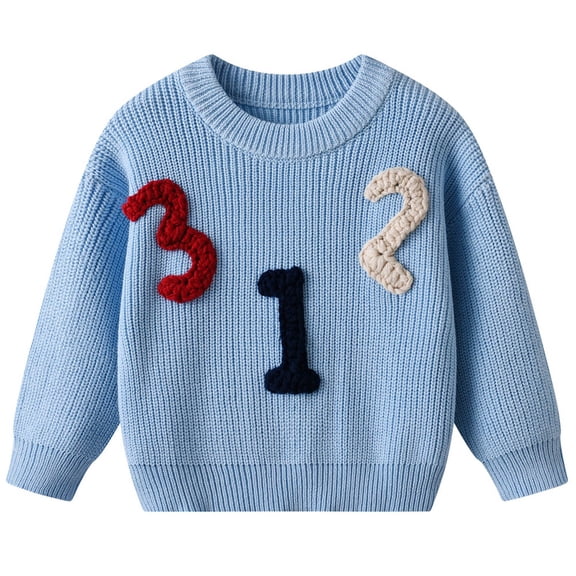 Lorytime Boys Sweater Long Sleeve Kids Cotton Numbers Knitted Pullover Crewneck Winter Tops Soild Knitwear 5 Years