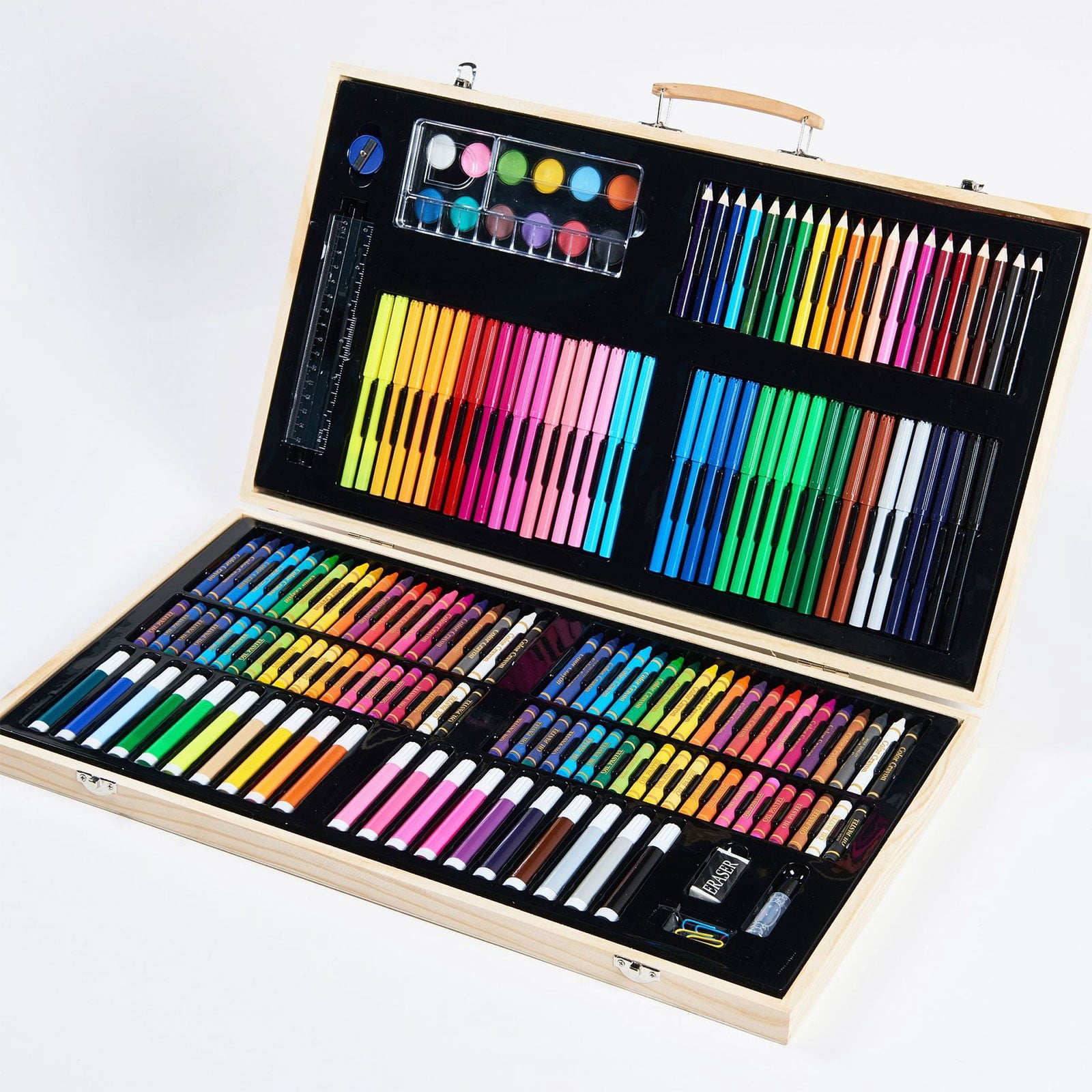 CMrtew 220-Piece Art Kit for Kids Ages 6-12, Drawing Set with Oil Pastels, Crayons, Watercolor Cakes - Art Supplies Gift Case for Boys Girls (6-8 8-12 Year Old)
