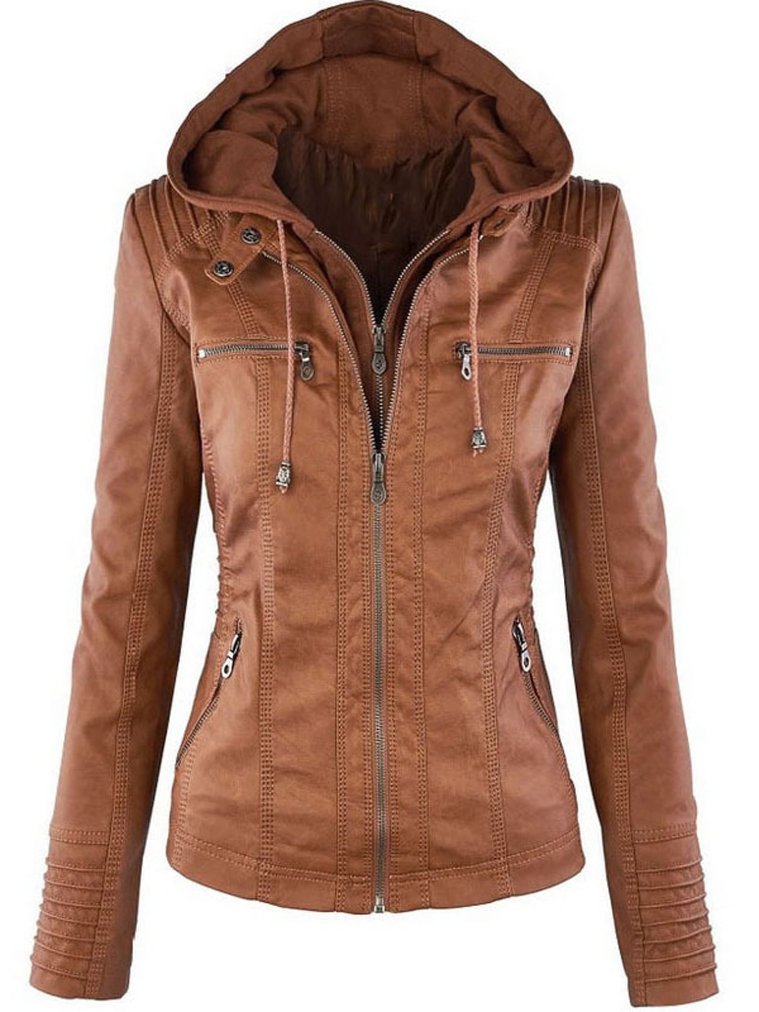 leather jacket women with hood