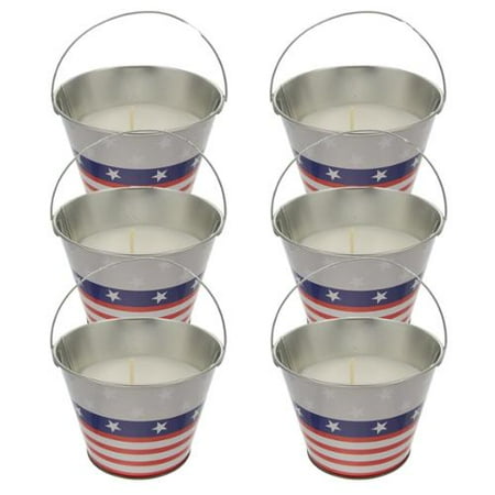 6 Citronella 18oz Patriotic Decorative Pail America Star Stripes