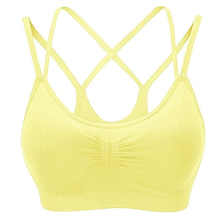 

Knosfe Workout Sports Bras for Women Criss Cross Strappy T Shirt Bras for Women Yellow M