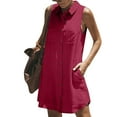 thumbnail image 7 of Womens Cotton Linen Mini Beach Dress Sleeveless Collared Shirt Dresses Plain Classic Dress Elastic High Waist Sundress Light Breathable Dresses Going Out Beach Vacation Dresses with Pockets, 7 of 7