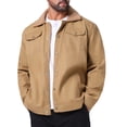 thumbnail image 4 of Abrigo de invierno INSPIRE CHIC para hombres, con cuello, botones frontales, forro de felpa, bolsillos, chaqueta de camionero, 2XL, caqui oscuro, 4 of 6