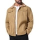 thumbnail image 4 of Abrigo de invierno INSPIRE CHIC para hombres, con cuello, botones frontales, forro de felpa, bolsillos, chaqueta de camionero, 2XL, caqui oscuro, 4 of 6