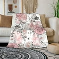 thumbnail image 3 of Watercolor Floral Blanket, Super Soft Pink Flowers and Leaves Throw Blanket 40"x50" Blanket for Bed Couch Chair Fall Winter Camping Living Room Office Gift, 3 of 6