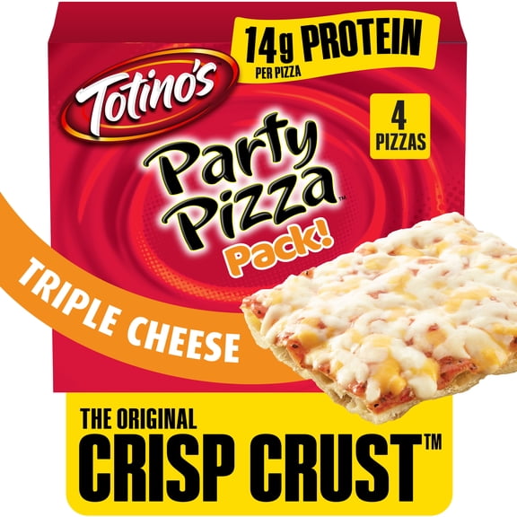 Totino's Party Pizza, Triple Cheese, Thin Crust, 14g Protein, 39.2 oz, 4 Count (Frozen)