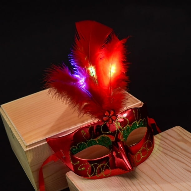 Máscara LED veneciana para mujer, máscaras de plumas de princesa para fiesta de disfraces