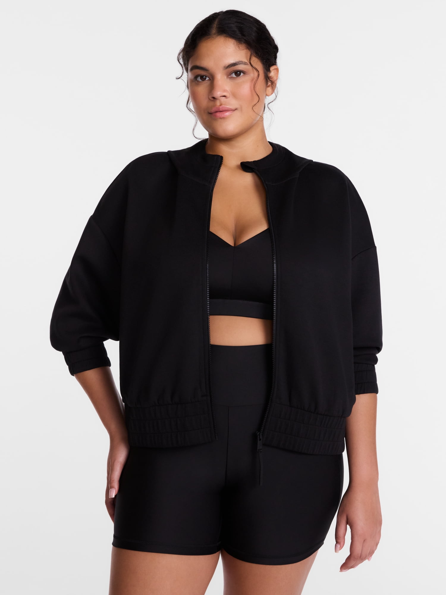 Avia Women's and Women's Plus ScubaKnit Cropped Zip Hoodie, Sizes XS-4X