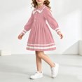 thumbnail image 5 of Long Sleeve Knitted Dresses Girls Princess Pleated Sweater Dress Ribbed Cute Fall Winter School Uniforms Pink, Size 5 Y, 5 of 7