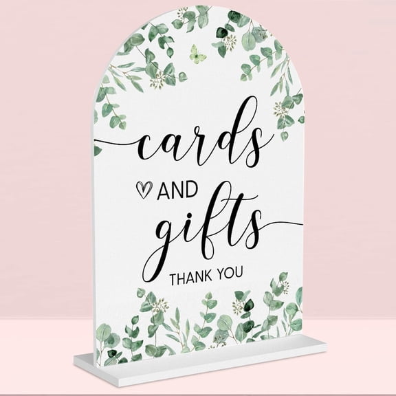 Cards and Gifts Sign,Arch Acrylic Wedding Sign,Minimalist Wedding Decoration Sign for Wedding Reception & Event Party Table, Bridal Shower Baby Shower Favors for Guests Inch (Eucalyptus)