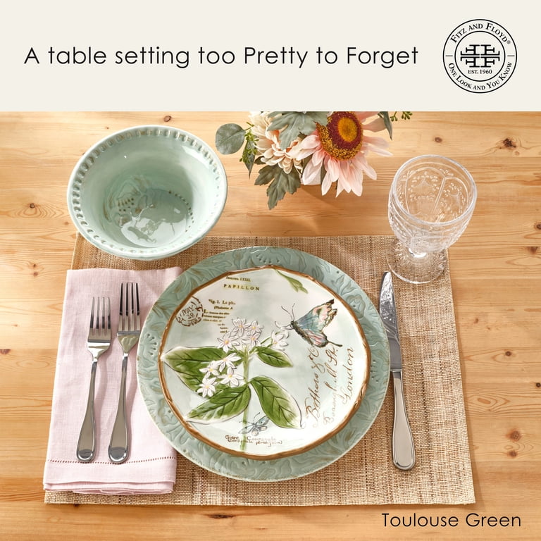 Fitz and Floyd Toulouse 12-Piece Green Stoneware Tableware Set