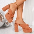 thumbnail image 3 of SACFOF Women's High Heeled Square Toe Slip On Sandals, Puffy Knot Chunky Heel Open Toe Sandals for women, Summer Party Prom Shoes, 3 of 6