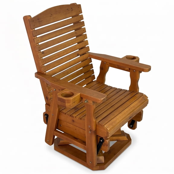 Innovaze Wooden Swivel Glider Chair, 360° Outdoor Patio Rocker with Ergonomic Design, Smooth Gliding Motion, Heavy Duty 500 LBS (Teak Tone)
