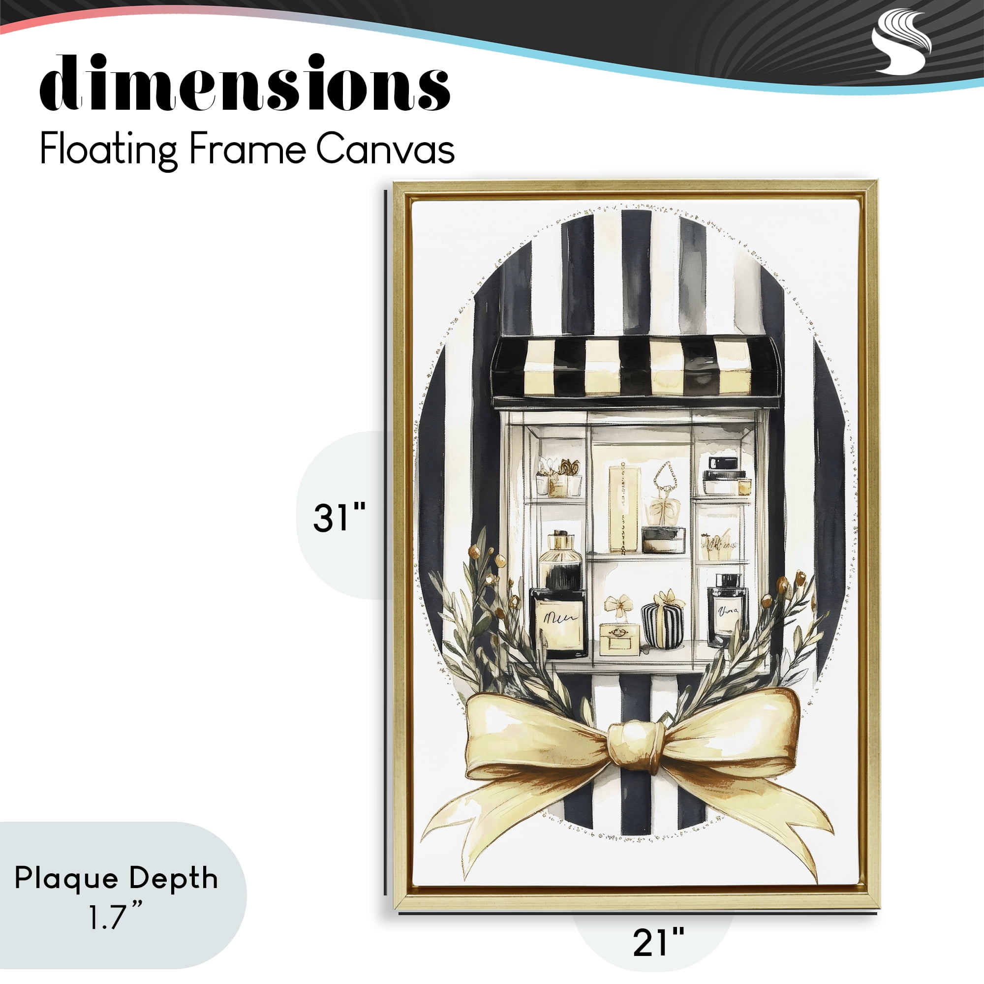Stupell Industries Maison Perfume Window Display Gold Framed Floater Canvas Wall Art, design by Petal Prints Design