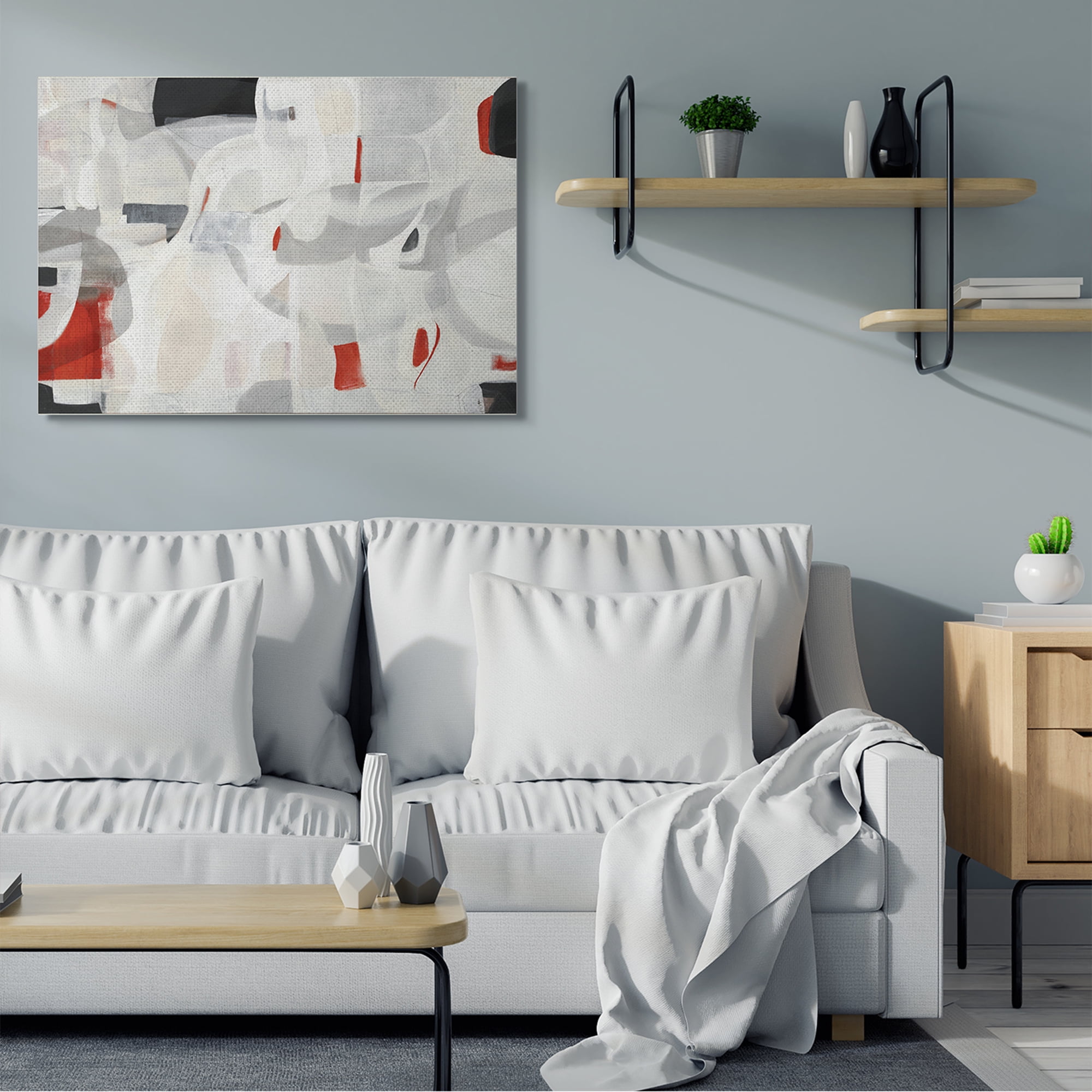 Stupell Industries Contemporary Abstract White Curves Red Highlights,36 x 48,Designed by Kippi Leonard
