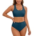 thumbnail image 2 of Women's High Waisted Bikini Sets with Push Up Top - 2 Piece Tummy Control Swimsuits Spaghetti Strap Bathing Suits, Solid Color Beach Wear(Dark Green,L), 2 of 6