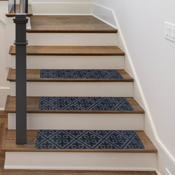 Fiudx Tapete para Escaleras, Poliéster Antideslizante, Diseño Geométrico En Relieve, Fácil de Limpiar, Resistente Al Desgaste, Protege Escaleras de Madera, Seguridad En El Hogar, Tamaño 76 X 20,3 Cm