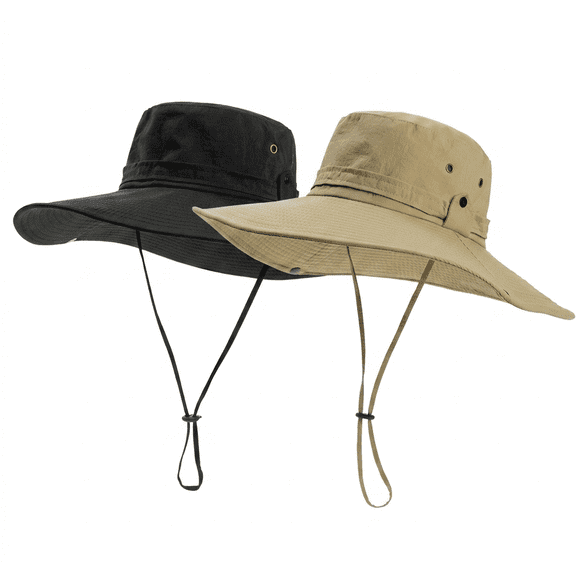 ROSEXIXI Sun Hats For Men 2 Pack Wide Brim Western Cowboy Hat Women Waterproof Breathable Foldable Outback Fishing Wear for Hiking Gardening Camping Travel Outdoor Activities