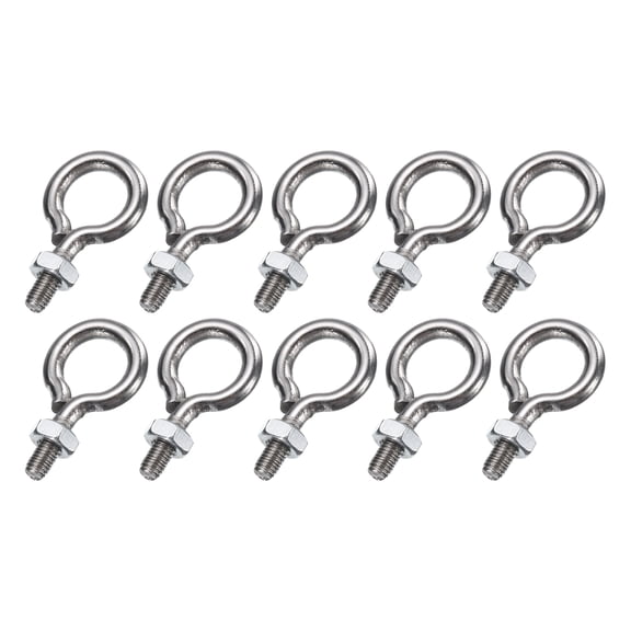 Uxcell 10 Pack Eye Bolts, M3 x 9mm 304 Stainless Steel Threaded EyeBolt Silver Eye Hooks with Nut for Hanging or Securing Cables