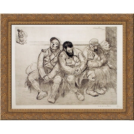 Entre Deux Trains 24x20 Gold Ornate Wood Framed Canvas Art by Theophile Steinlen