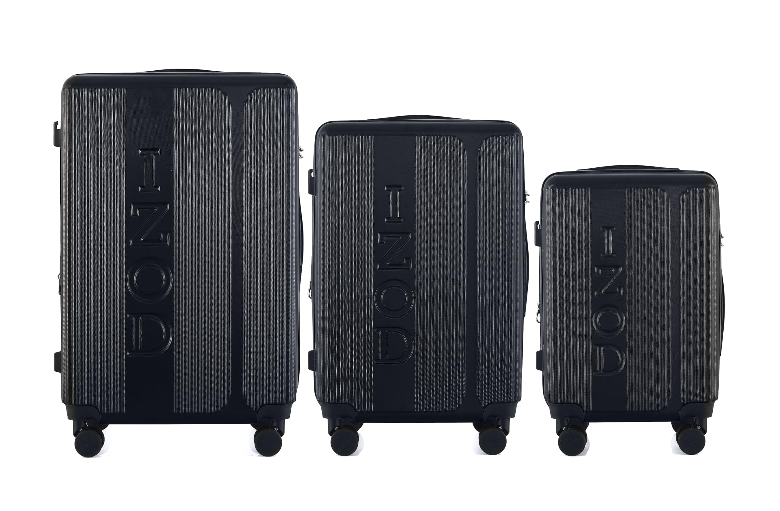 IZOD Hyman Expandable ABS Hard Shell Luggage Set - Durable ABS Hard Shell Construction - Double Water-Resistant Nylon Coil – Versatile Sizes 28", 24", 20" - 3-Piece Spinner Luggage Set (Black)