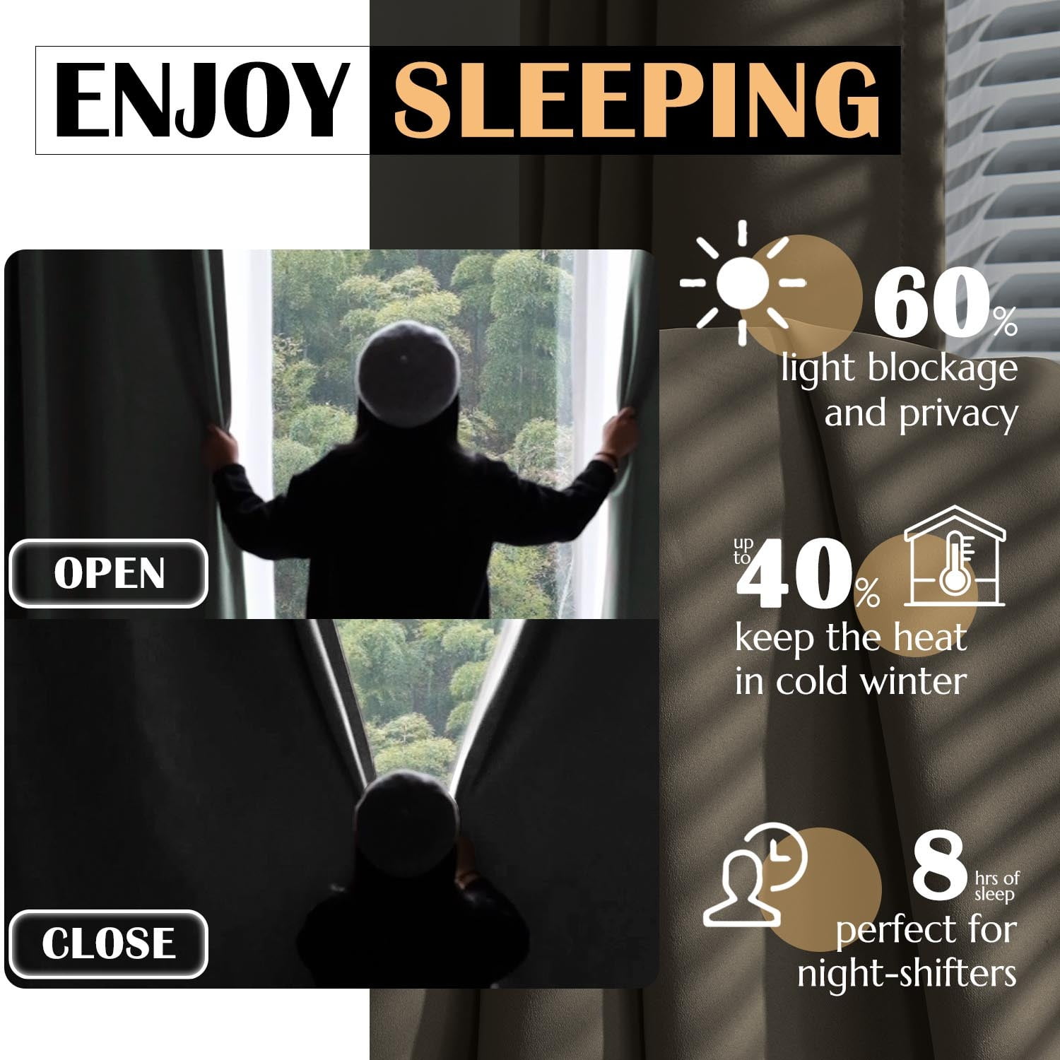 Curtainking Beige Blackout Curtains Thermal Insulated Gromemt Curtains for Living Room, 50x84 inch, 2 Panels