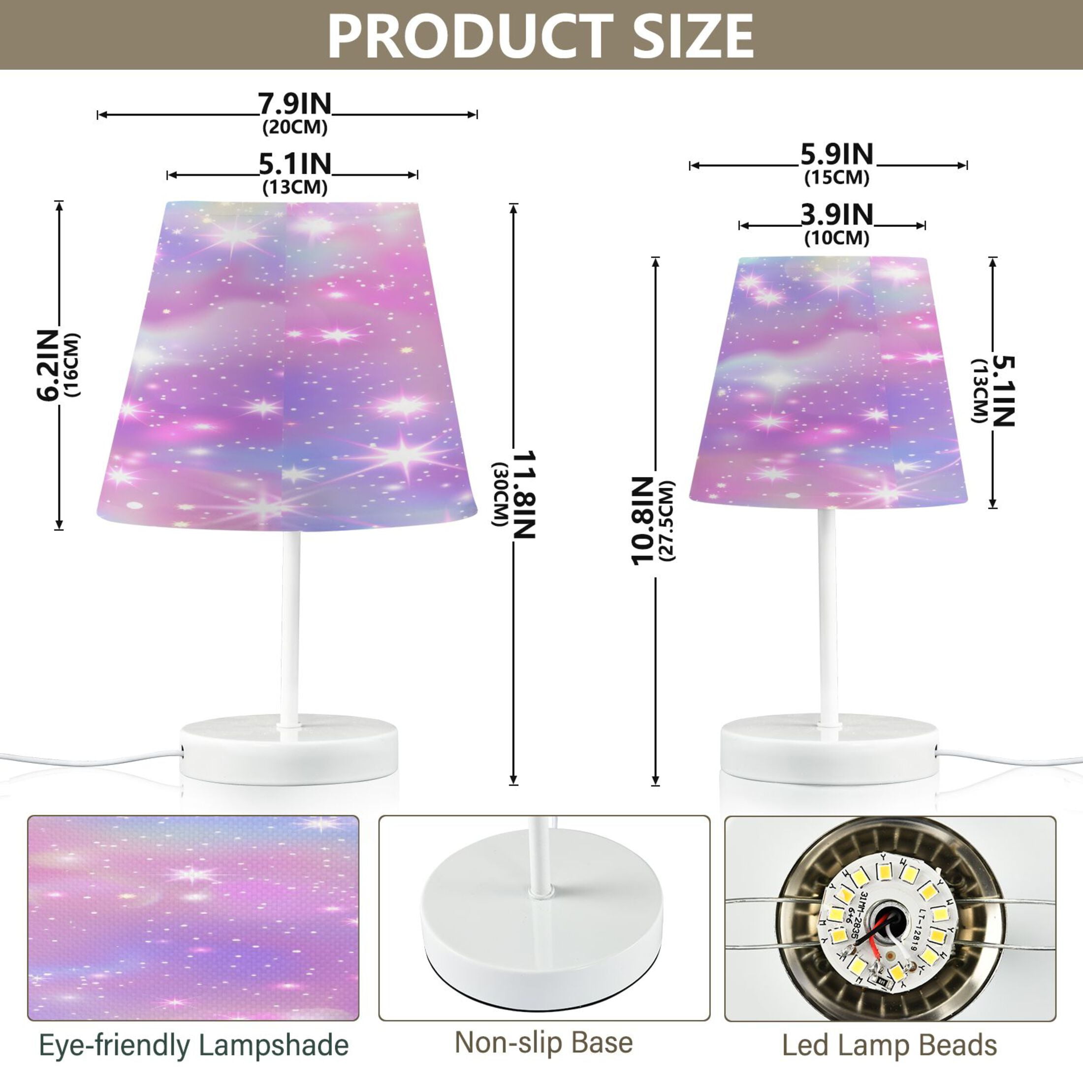 Pink Sky with Stars Desk Lamp LED Table Nightstand Lamps with 3 Color Temperatures for Home Bedroom Living Room Decor 8x12