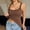 Brown -CP48, variant on Summer Tank Tops for Women with Built in Bra Lace Trim Padded Camisole Slim Fit Self Bra Cami Shirt Layering Tees White M