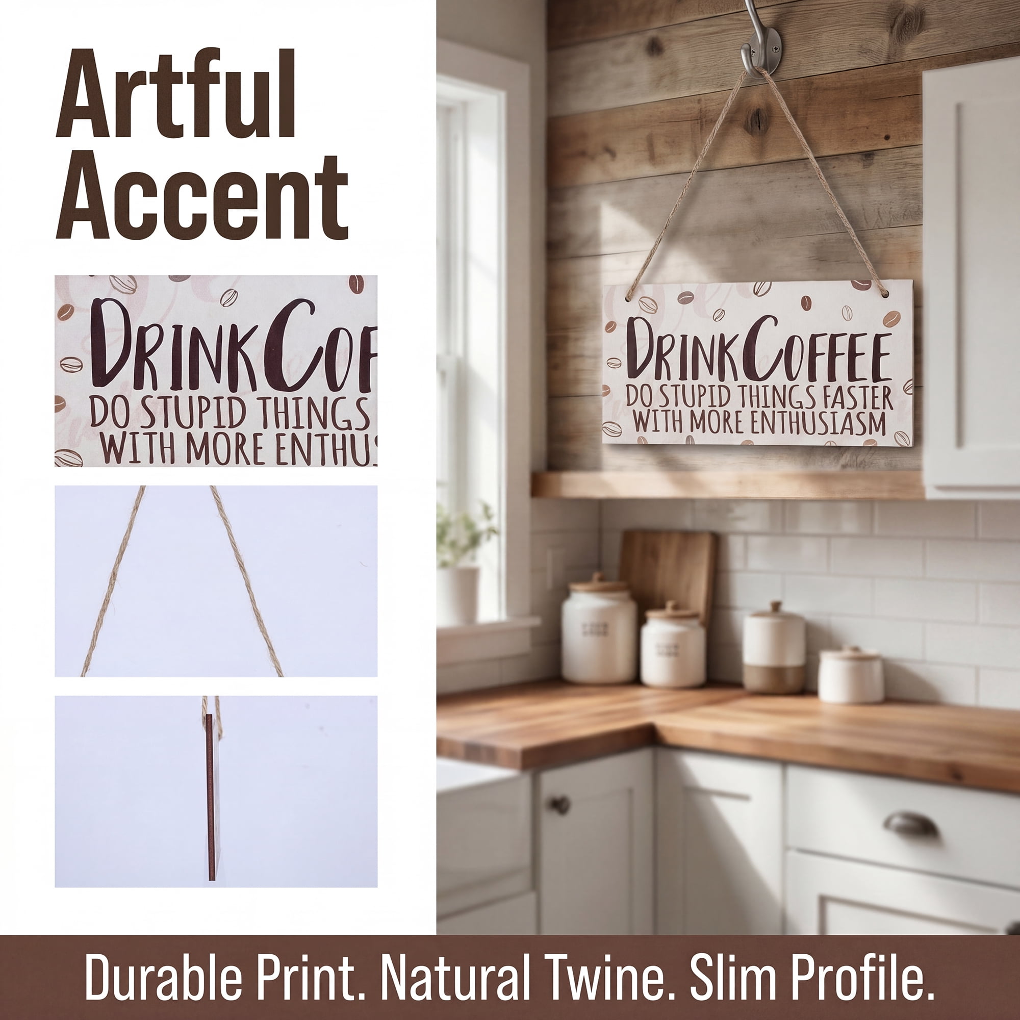 Unique Bargains Coffee Bar Sign Station Decor Rustic Wood Hanging Plaque Style D 3.9in
