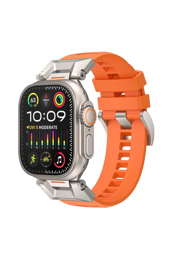 TECH CIRCLE Style Stainless Steel Fluorine Rubber Watch Strap for Apple Watch 42/44/45/49mm,Shockproof Bezels Exercise Band For iWatch Ultra1/2 Series 9 8 7 6 5 4 3 2 1 SE Women Men Watch Band,Orange