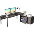 thumbnail image 2 of Large Executive Office Desk and 47" Lateral File Cabinet Combo,L-Shaped Desk 2 Piece Business Furniture with Drawers and Shelves My Lux Decor Round, 2 of 6