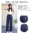 thumbnail image 6 of Spring/Summer New Straight-Leg Pants Women's Dark Blue Wide-Leg Pants Elastic Waist Soft Linen Jeans Women's Trousers, 6 of 13