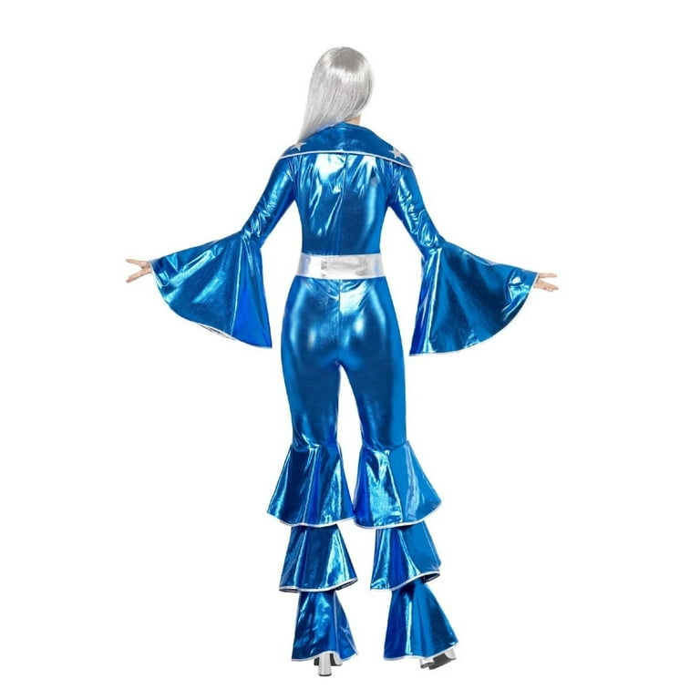 Smiffys Sexy Retro 70s Disco Blue Jumpsuit Adult Halloween Costume