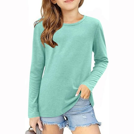 

Cethrio Long Sleeve Tops for Girls Soft Crew Neck Casual Fall Undershirts Mint Green Size 4-5 T