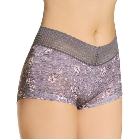 Women s Maidenform 40859 Dream Cotton Boyshort Panty with Lace (ExcaliburHeatherFloral 9)