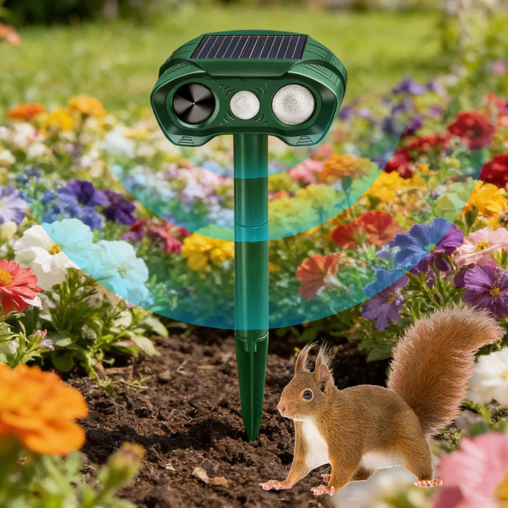 Solar Animal Repeller for Raccoons, Deer & Squirrels - Ultrasonic & Strobe Light, Outdoor Deterrent for Cats, Dogs, Raccoons, Rabbits & More