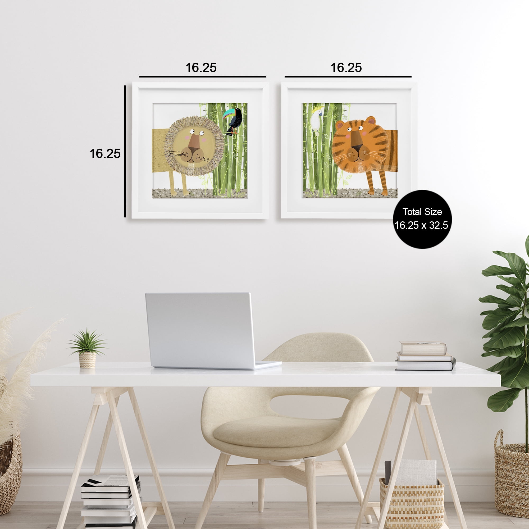 Stupell Industries Bamboo Trees & Animals 2 Piece White Framed Print Under Glass Set, design by Carla Daly