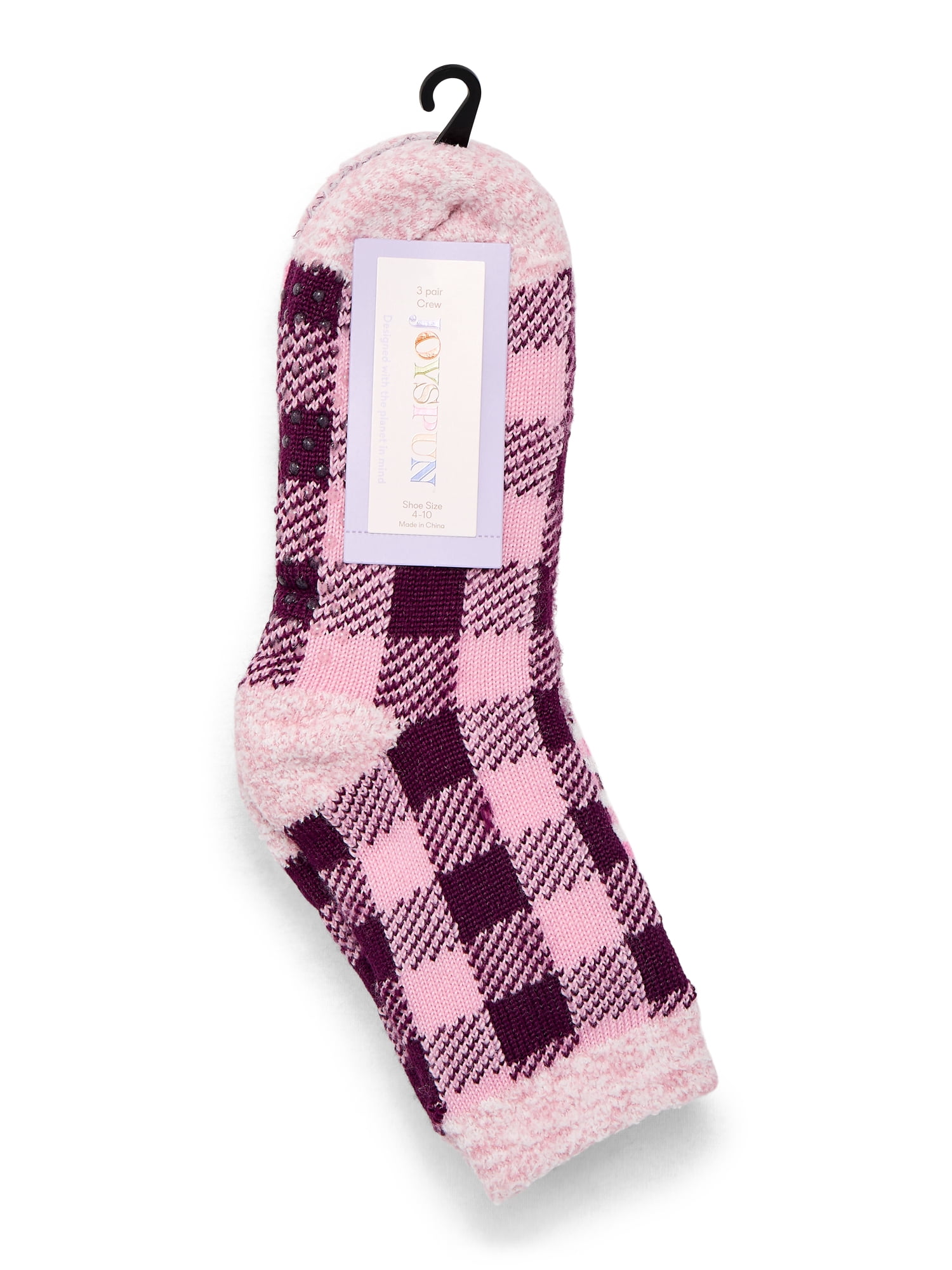 Joyspun Women's Double Layer Crew Lounge Socks, 3-Pack, Fits Shoe Sizes 4-10