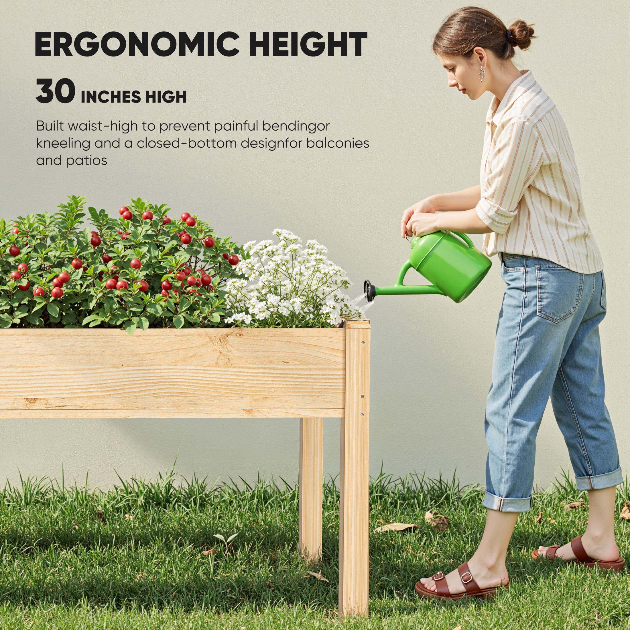 CONCETTA Elevated Wooden Garden Bed with Legs, 48x24x30in Planter Box with Liner for Herbs, Flowers, Veggies, 300lbs Capacity, Perfect for Patio, Balcony, Backyard