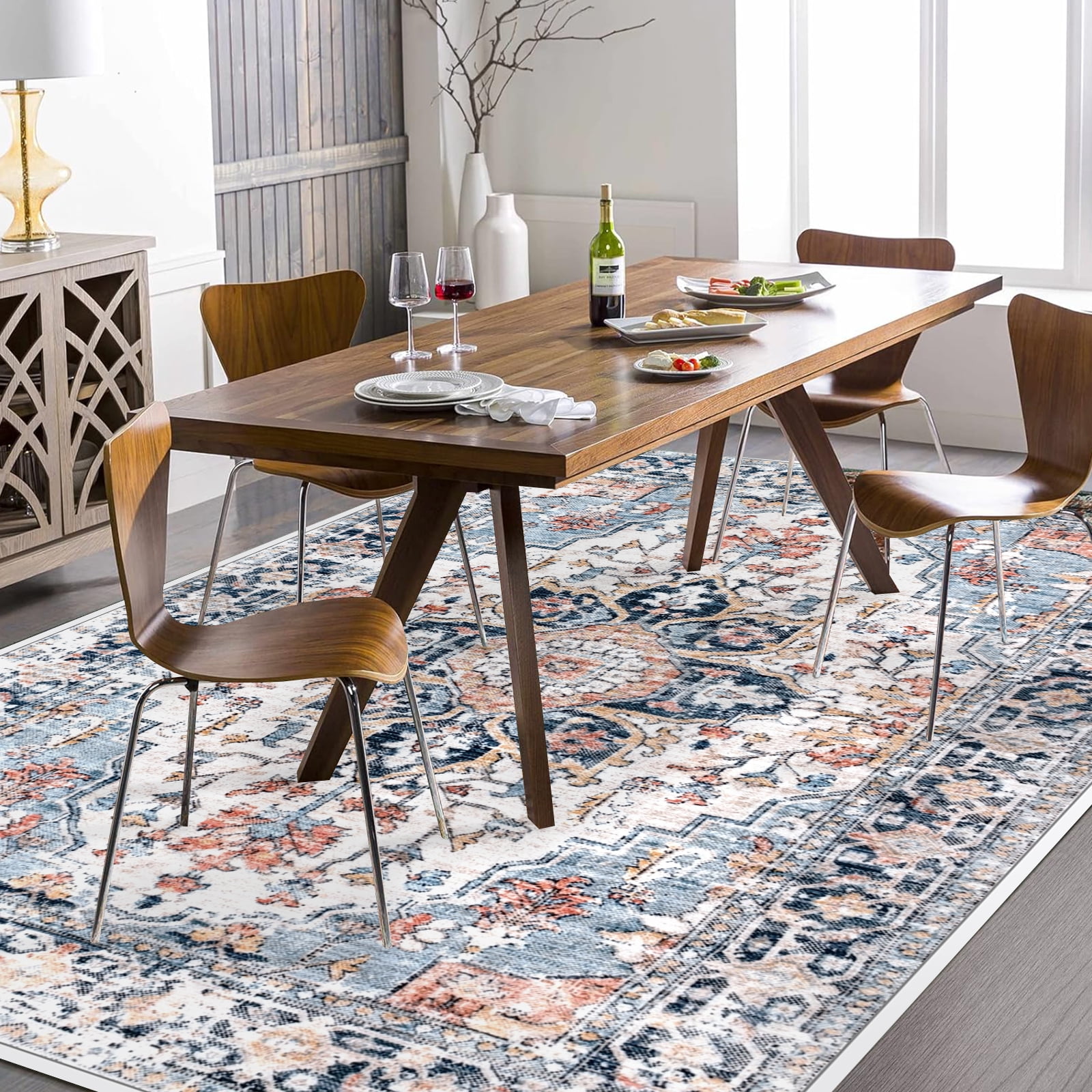 Meafeng Vintage Collection Bohemian Indoor Area Rugs, Machine Washable Rug Non-Slip Carpet for Living Room Bedroom, 6.6' x 10'(7'x10')