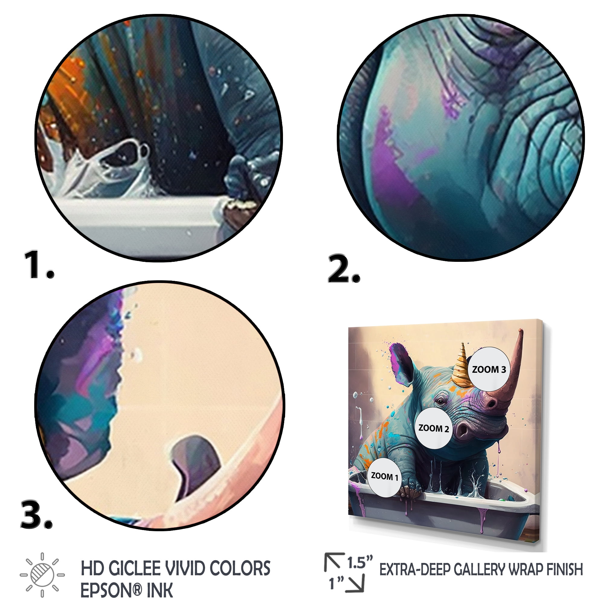 Designart Silly Rhino Enjoying Bath Time II Canvas Wall Art