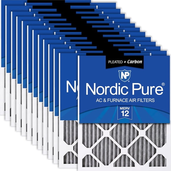 Nordic Pure 16x20x1 (Actual Size: 15 1/2 x 19 1/2 x 3/4) Furnace Air Filters MERV 12 Pleated Plus Carbon 24 Pack