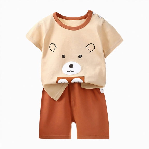 KPOPLK Toddler Infant Baby Boy Outfits Crewneck Short Sleeve Tee Casual Rolled Shorts 2 Pieces Summer Clothes(4-5 Years,Brown)