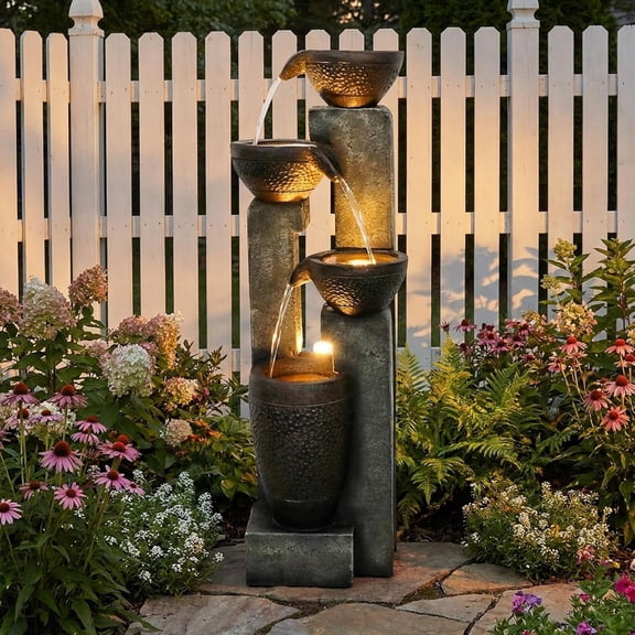 Tammesy 40"  4-Tier LED Fountain Waterfall  for Yard, Floor Patio, Backyard and Home Art Decor,Outdoor Fountains for Garden