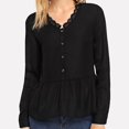 thumbnail image 2 of Blusa de manga larga con cuello en V de color sólido cómoda de moda informal para mujer Pompotops  FGAJ22088, 2 of 6