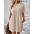 thumbnail image 3 of Vestido corto de verano con bolsillos laterales para mujer, traje de estilo coreano con cuello redondo, cómodo e informal, Color liso, 3 of 5