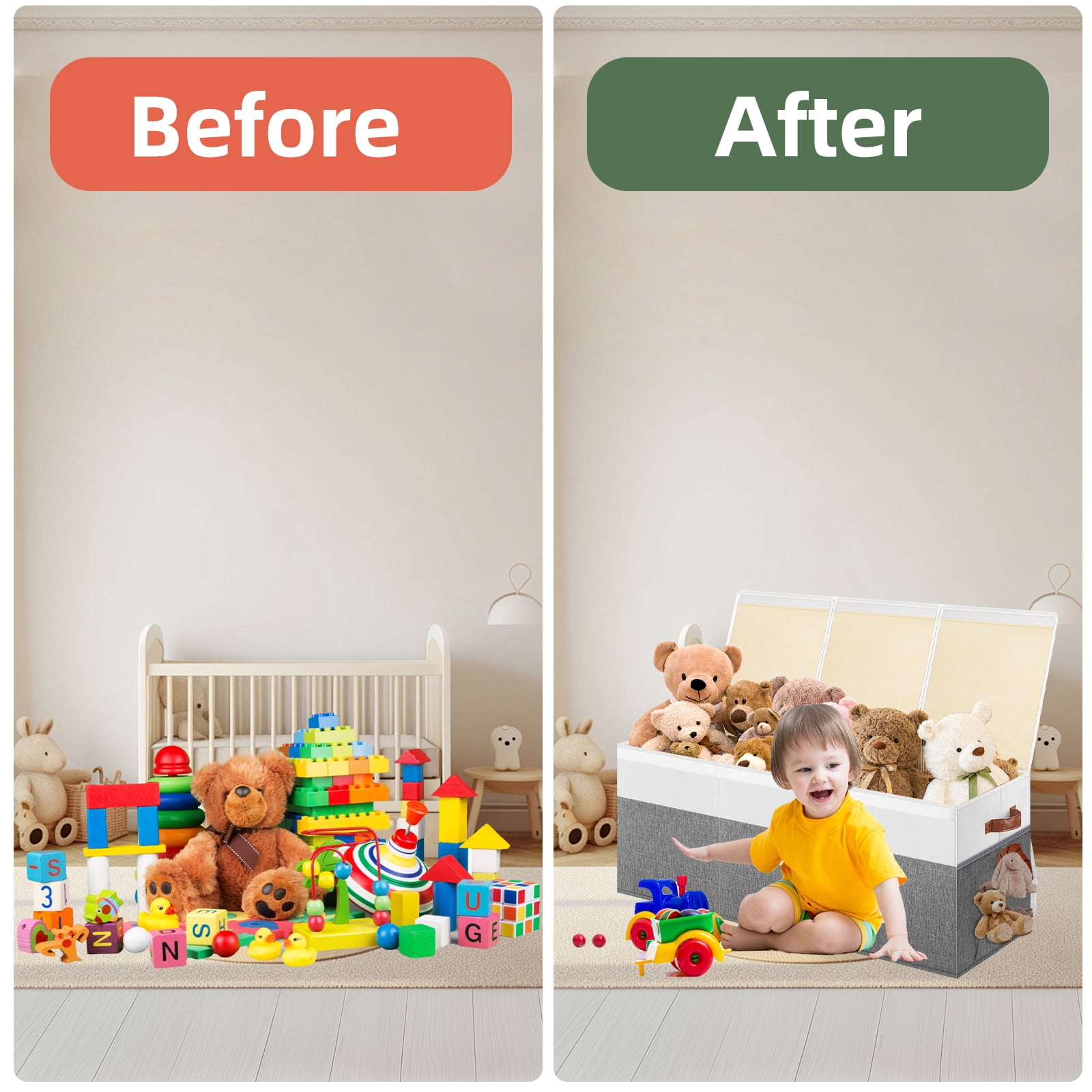 DQQKMM  Toy Boxes for Kids, 150L  Large Collapsible Storage Bins for Toys,Toy Chests & Organizers，Gray