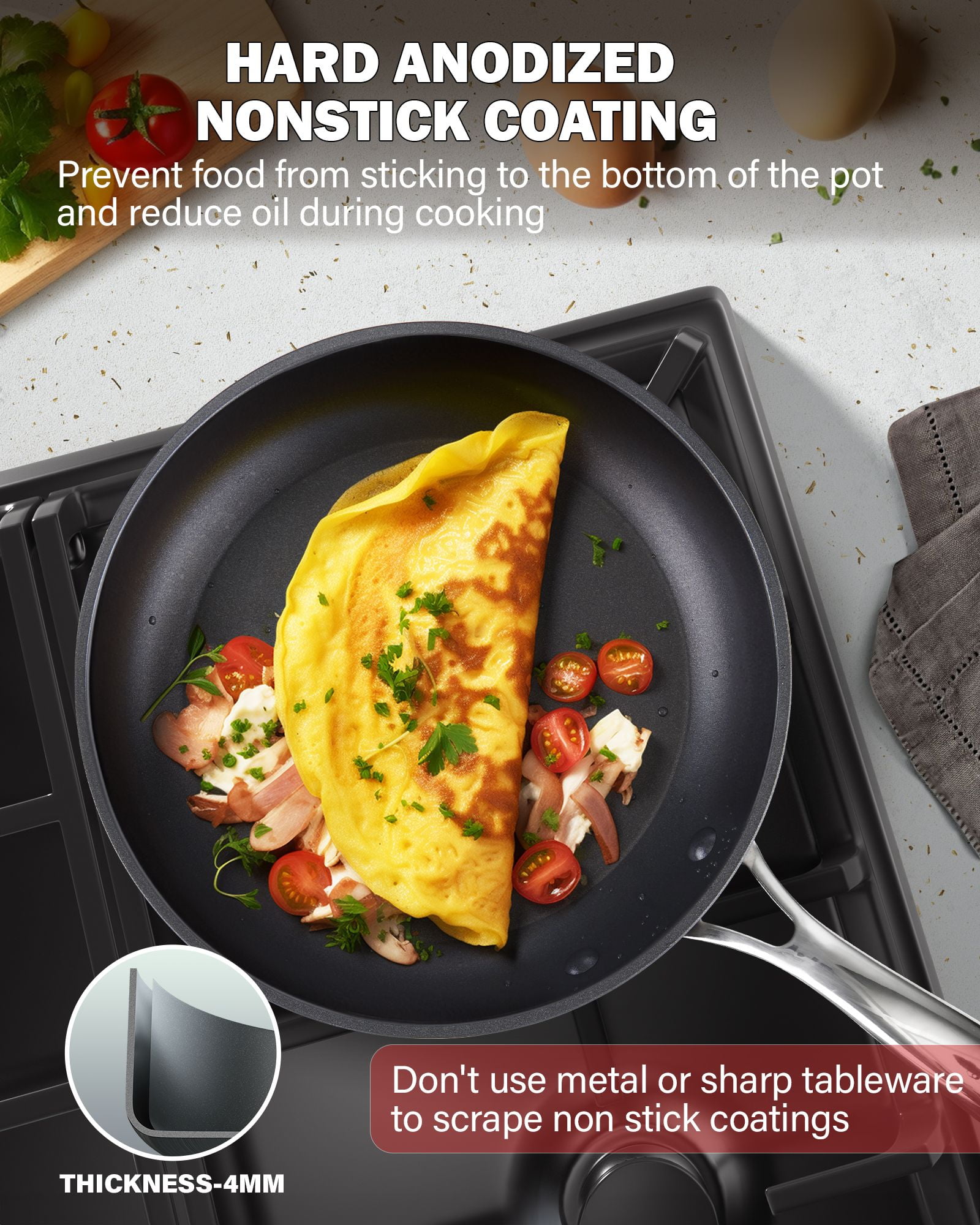 Buecmue 10.5 Inch Nonstick Crepe Pan with Spreader, Granite Coating Skillet  Pan for Roti Egg Omelet Tortilla Tawa Dosa, Flat Frying Pan, Induction