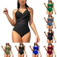 thumbnail image 2 of Jacenvly 2024 One Piece Swimsuits for Women New Style Sleeveless Solid V-Neck Surfing Swimwear Comfortable Women'S 2024 Spring Fashion Color Mesh Bikini Swimsuit Black, 2 of 7