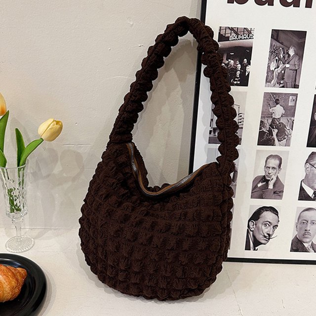 Bolso De Hombro Bolso De Mujer 2023 Bolso Plisado Hobo Suave Acolchado Puff Niñas Monedero (Café)